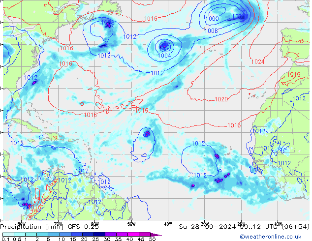 осадки GFS 0.25 сб 28.09.2024 12 UTC