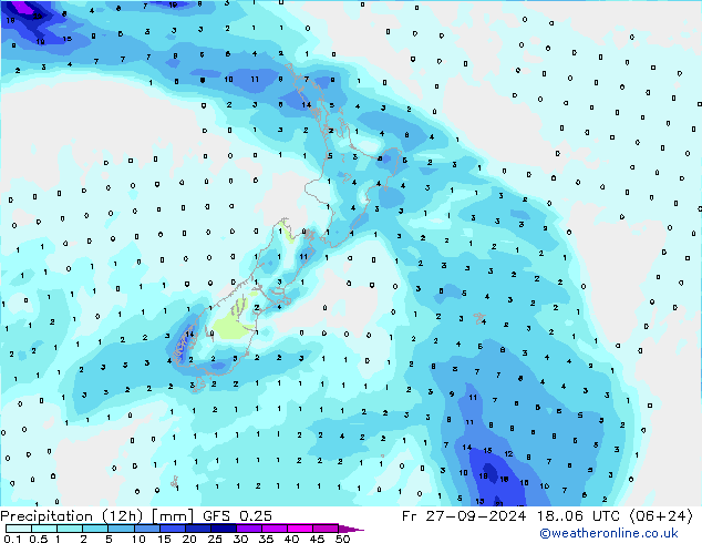 Precipitation (12h) GFS 0.25 Fr 27.09.2024 06 UTC