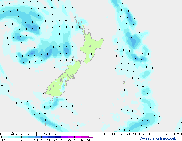 Precipitation GFS 0.25 Fr 04.10.2024 06 UTC