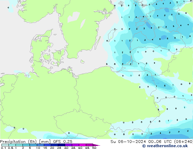 Z500/Rain (+SLP)/Z850 GFS 0.25 Dom 06.10.2024 06 UTC