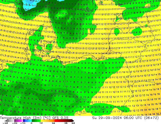 température 2m max GFS 0.25 dim 29.09.2024 06 UTC