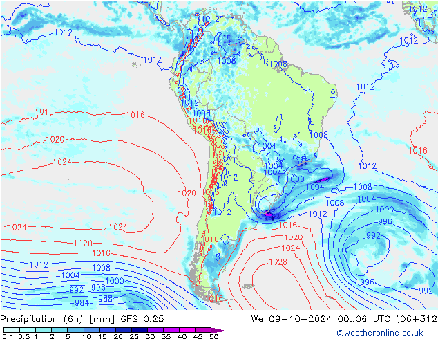 Z500/Rain (+SLP)/Z850 GFS 0.25 mer 09.10.2024 06 UTC