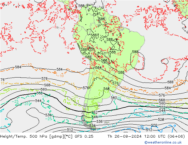 Z500/Rain (+SLP)/Z850 GFS 0.25 Čt 26.09.2024 12 UTC