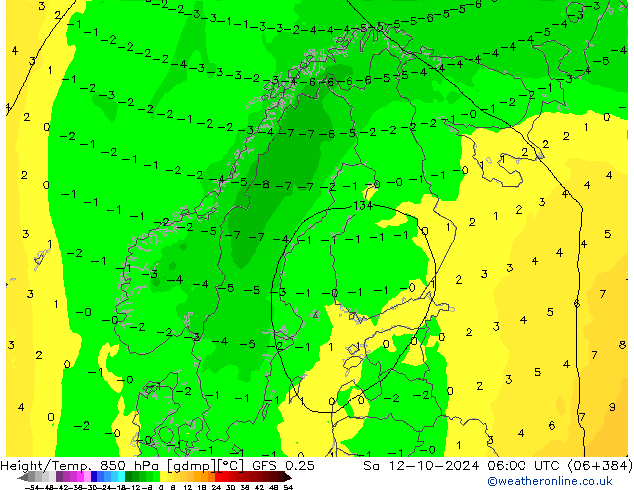 Z500/Rain (+SLP)/Z850 GFS 0.25 so. 12.10.2024 06 UTC