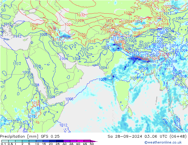 Precipitación GFS 0.25 sáb 28.09.2024 06 UTC