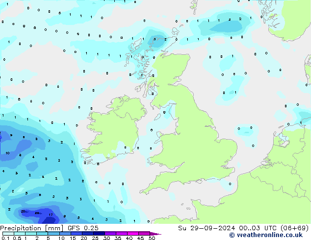 Precipitation GFS 0.25 Su 29.09.2024 03 UTC