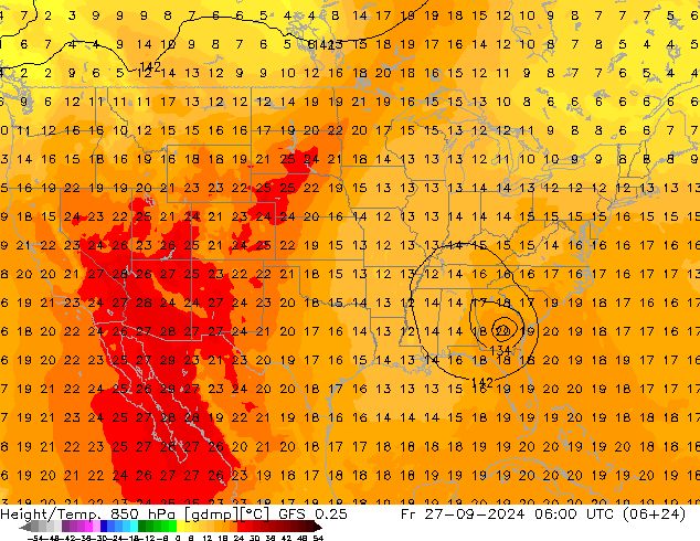 Z500/Rain (+SLP)/Z850 GFS 0.25 Fr 27.09.2024 06 UTC