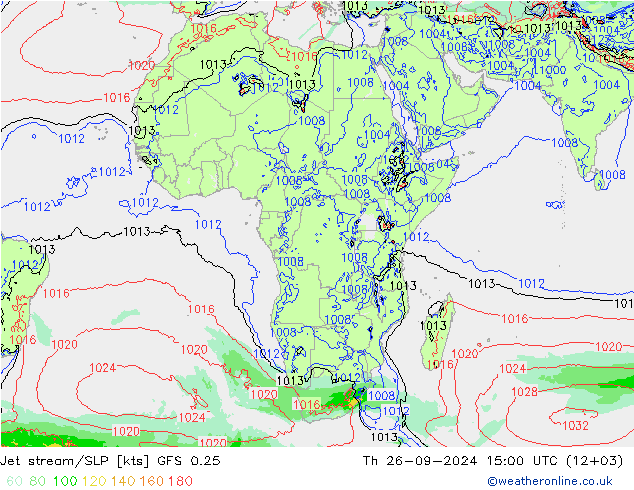 Corriente en chorro GFS 0.25 jue 26.09.2024 15 UTC