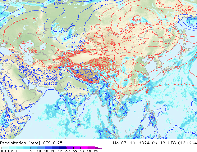 Srážky GFS 0.25 Po 07.10.2024 12 UTC