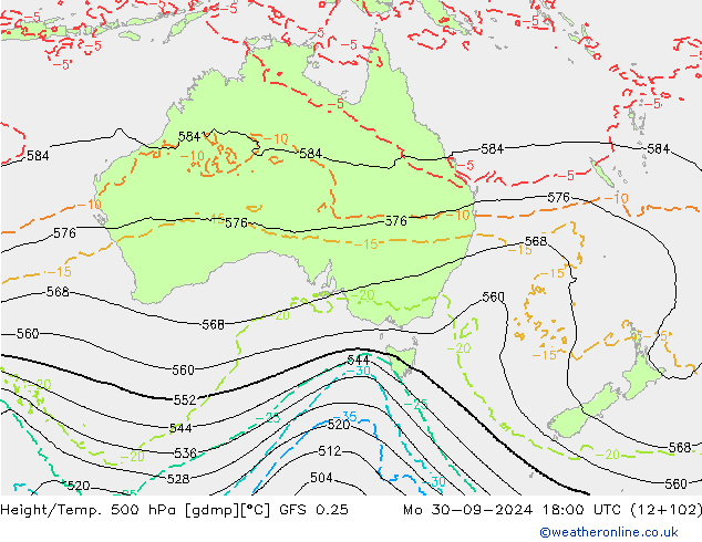 Z500/Rain (+SLP)/Z850 GFS 0.25 Mo 30.09.2024 18 UTC