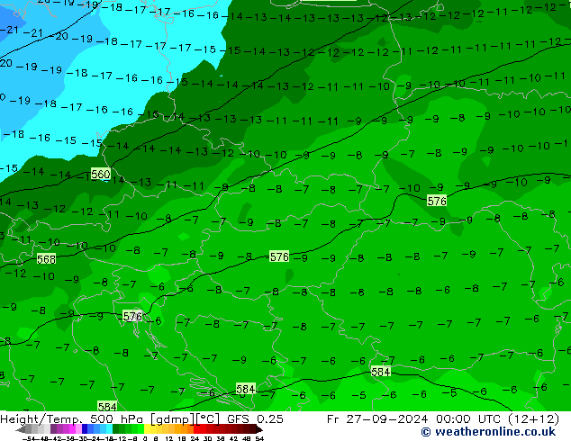 Z500/Rain (+SLP)/Z850 GFS 0.25  27.09.2024 00 UTC