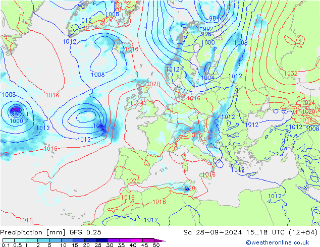 Precipitazione GFS 0.25 sab 28.09.2024 18 UTC