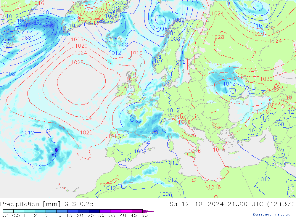 Srážky GFS 0.25 So 12.10.2024 00 UTC