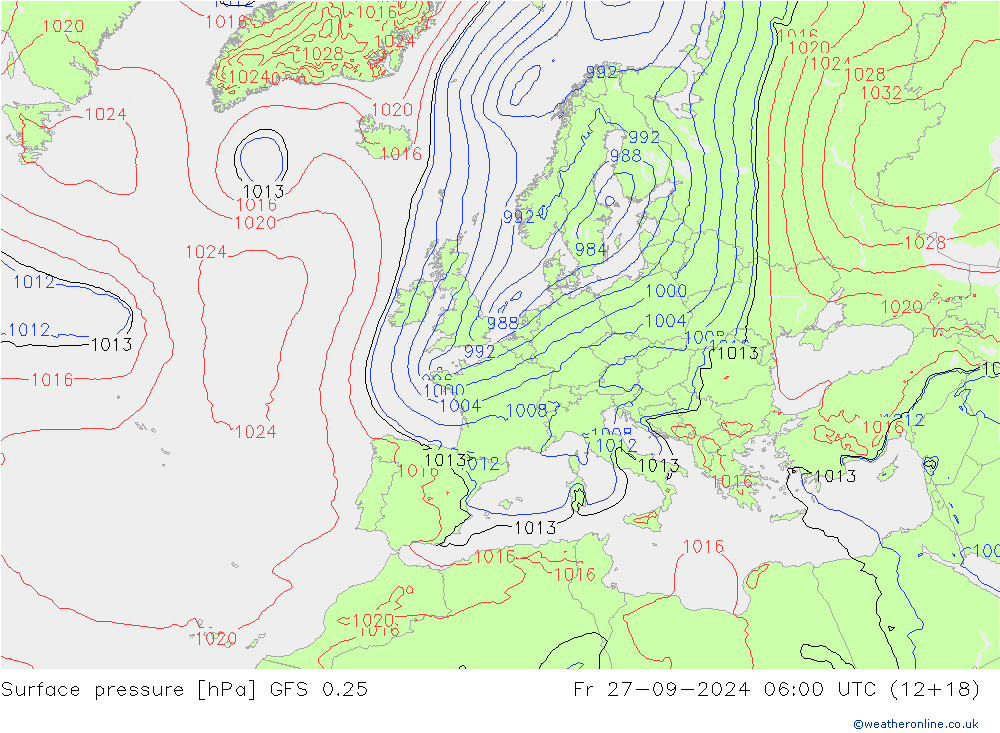 Surface pressure GFS 0.25 Fr 27.09.2024 06 UTC