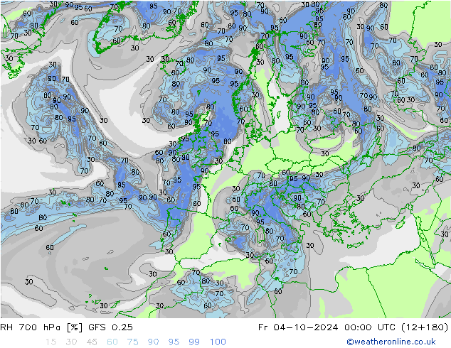 Humidité rel. 700 hPa GFS 0.25 ven 04.10.2024 00 UTC