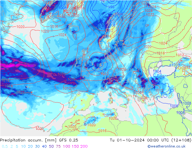 Precipitation accum. GFS 0.25 mar 01.10.2024 00 UTC