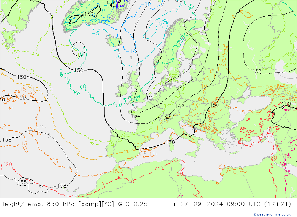 Z500/Rain (+SLP)/Z850 GFS 0.25 Fr 27.09.2024 09 UTC