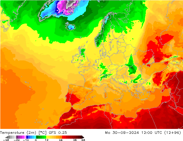 Sıcaklık Haritası (2m) GFS 0.25 Pzt 30.09.2024 12 UTC