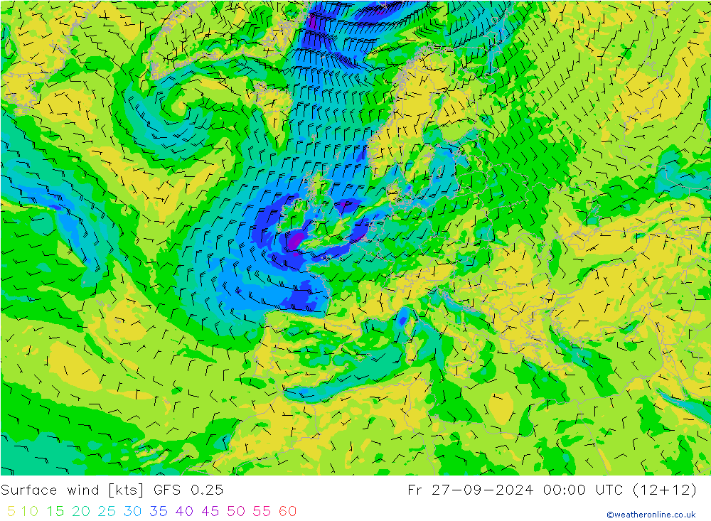 Surface wind GFS 0.25 Fr 27.09.2024 00 UTC