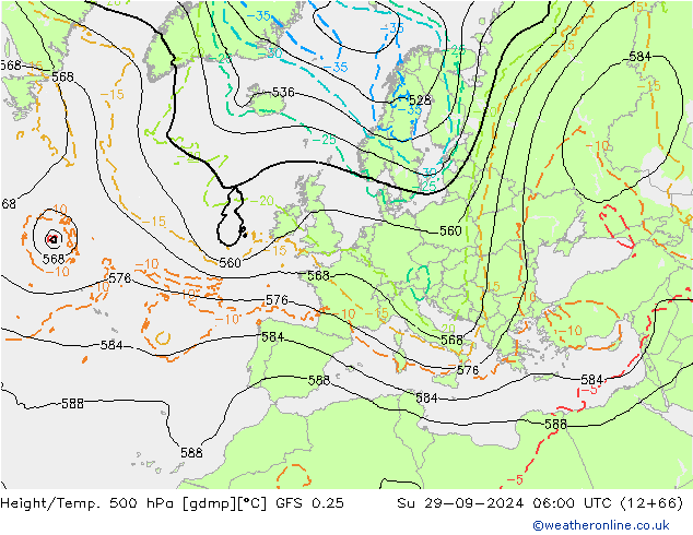 Z500/Yağmur (+YB)/Z850 GFS 0.25 Paz 29.09.2024 06 UTC