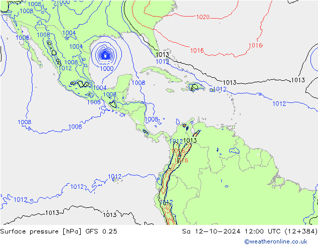 pressão do solo GFS 0.25 Sáb 12.10.2024 12 UTC