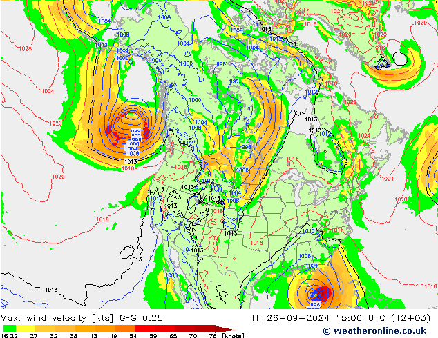 Max. wind velocity GFS 0.25 Th 26.09.2024 15 UTC