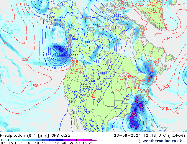 Z500/Regen(+SLP)/Z850 GFS 0.25 do 26.09.2024 18 UTC