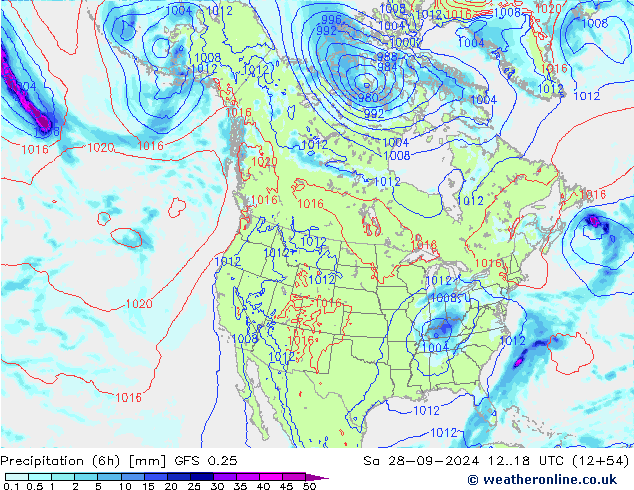 Z500/Yağmur (+YB)/Z850 GFS 0.25 Cts 28.09.2024 18 UTC