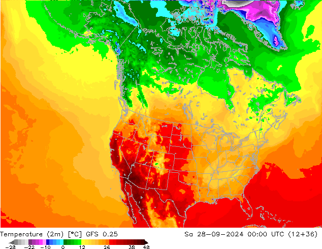 mapa temperatury (2m) GFS 0.25 so. 28.09.2024 00 UTC