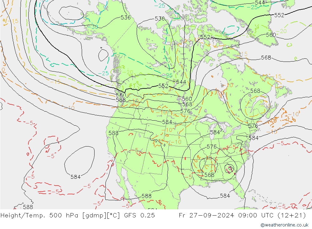 Z500/Rain (+SLP)/Z850 GFS 0.25 Fr 27.09.2024 09 UTC