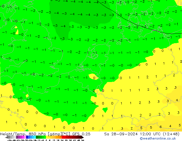 Z500/Yağmur (+YB)/Z850 GFS 0.25 Cts 28.09.2024 12 UTC