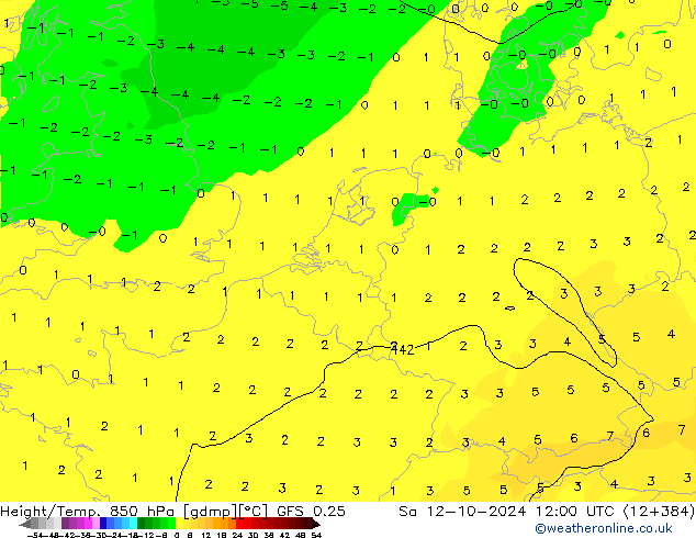 Z500/Yağmur (+YB)/Z850 GFS 0.25 Cts 12.10.2024 12 UTC