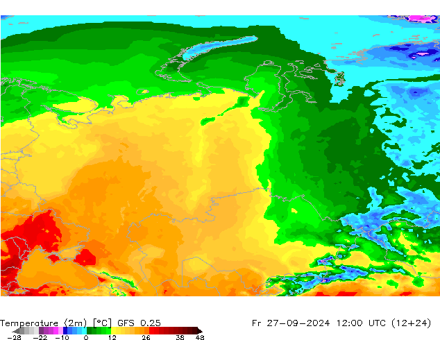 Temperature (2m) GFS 0.25 Fr 27.09.2024 12 UTC