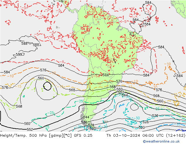 Z500/Rain (+SLP)/Z850 GFS 0.25 Čt 03.10.2024 06 UTC