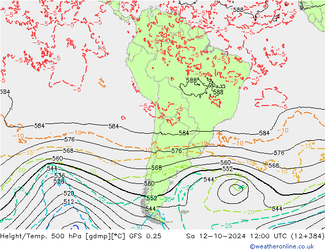 Z500/Yağmur (+YB)/Z850 GFS 0.25 Cts 12.10.2024 12 UTC