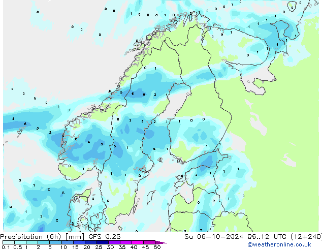 Z500/Rain (+SLP)/Z850 GFS 0.25 dom 06.10.2024 12 UTC