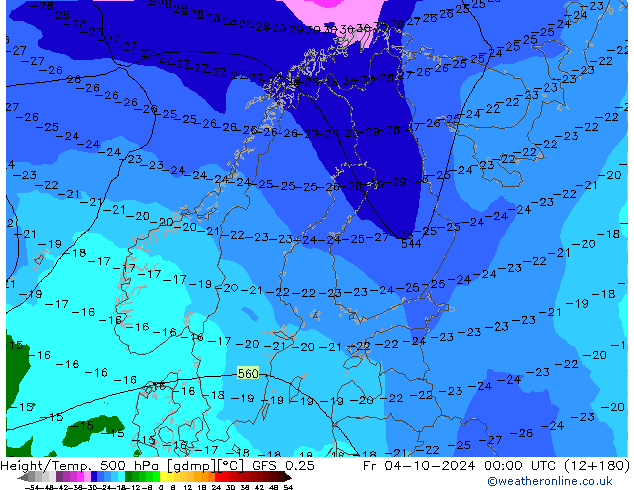 Z500/Rain (+SLP)/Z850 GFS 0.25 pt. 04.10.2024 00 UTC