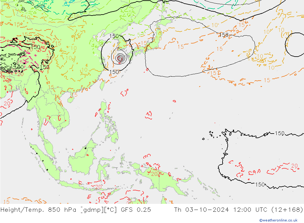 Z500/Rain (+SLP)/Z850 GFS 0.25 Čt 03.10.2024 12 UTC