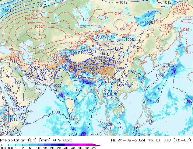 Z500/Rain (+SLP)/Z850 GFS 0.25 Th 26.09.2024 21 UTC