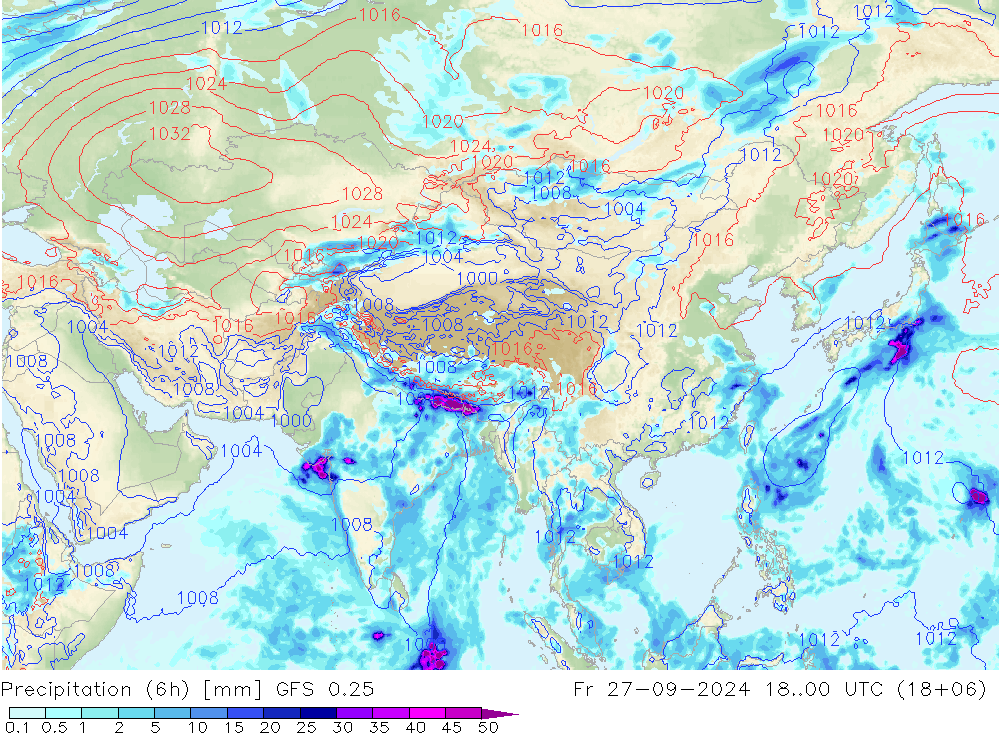 Z500/Rain (+SLP)/Z850 GFS 0.25 ven 27.09.2024 00 UTC