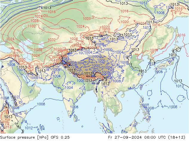 Surface pressure GFS 0.25 Fr 27.09.2024 06 UTC