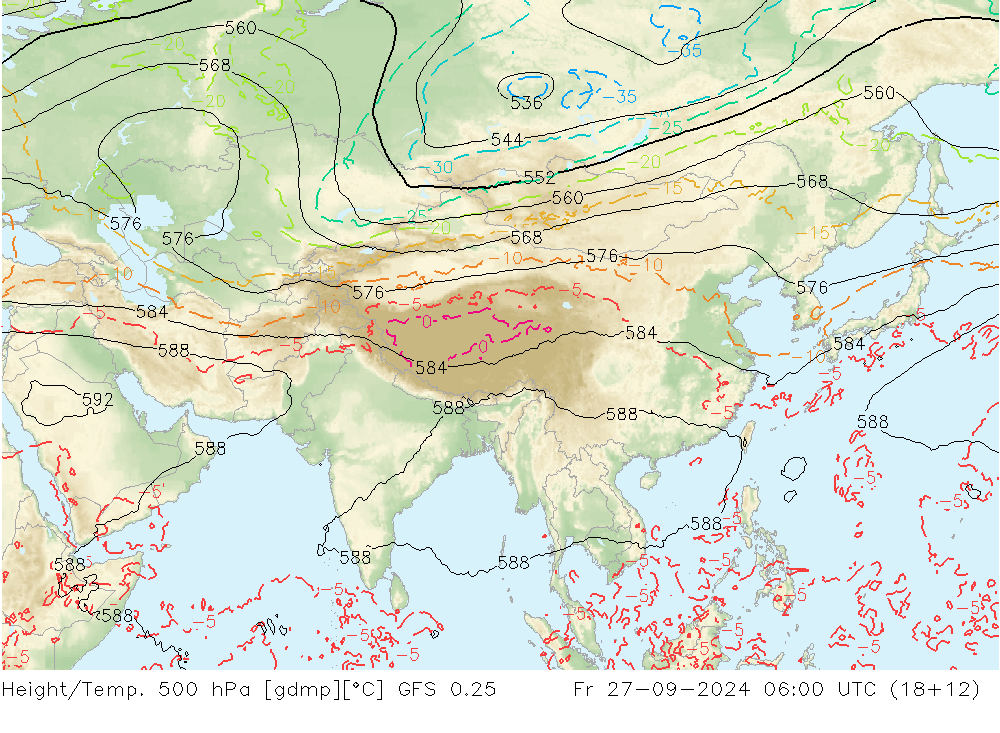 Z500/Rain (+SLP)/Z850 GFS 0.25 Fr 27.09.2024 06 UTC