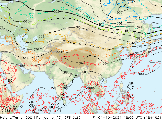 Z500/Yağmur (+YB)/Z850 GFS 0.25 Cu 04.10.2024 18 UTC