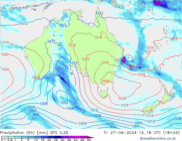 Z500/Rain (+SLP)/Z850 GFS 0.25 vie 27.09.2024 18 UTC