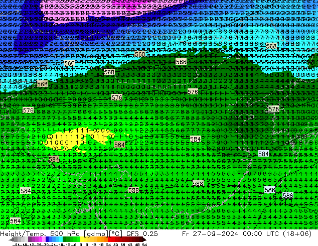 Z500/Yağmur (+YB)/Z850 GFS 0.25 Cu 27.09.2024 00 UTC