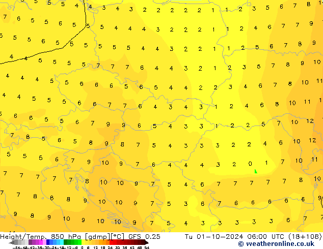 Z500/Rain (+SLP)/Z850 GFS 0.25 Tu 01.10.2024 06 UTC