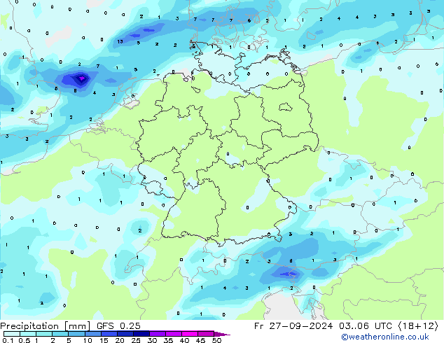 Precipitación GFS 0.25 vie 27.09.2024 06 UTC