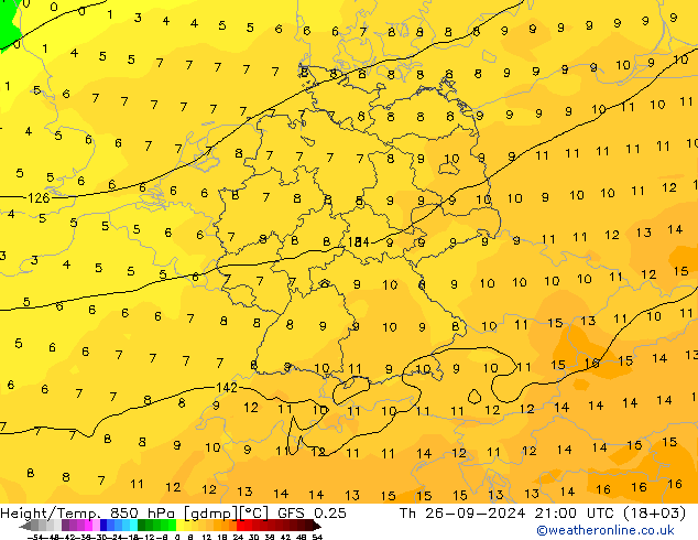 Z500/Rain (+SLP)/Z850 GFS 0.25 jeu 26.09.2024 21 UTC