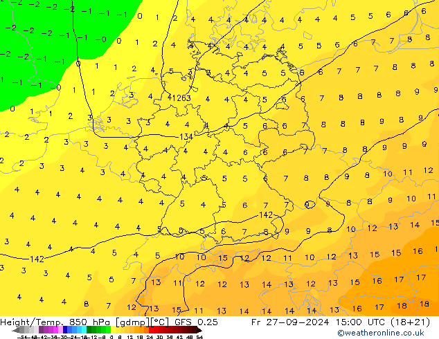 Z500/Rain (+SLP)/Z850 GFS 0.25 pt. 27.09.2024 15 UTC