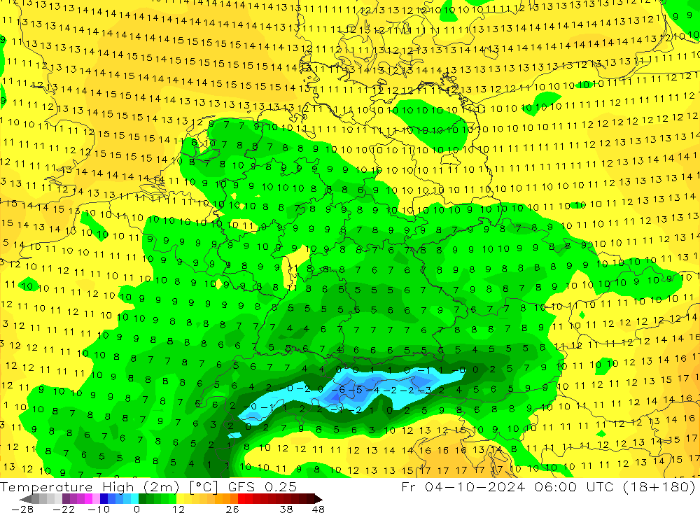 Höchstwerte (2m) GFS 0.25 Fr 04.10.2024 06 UTC